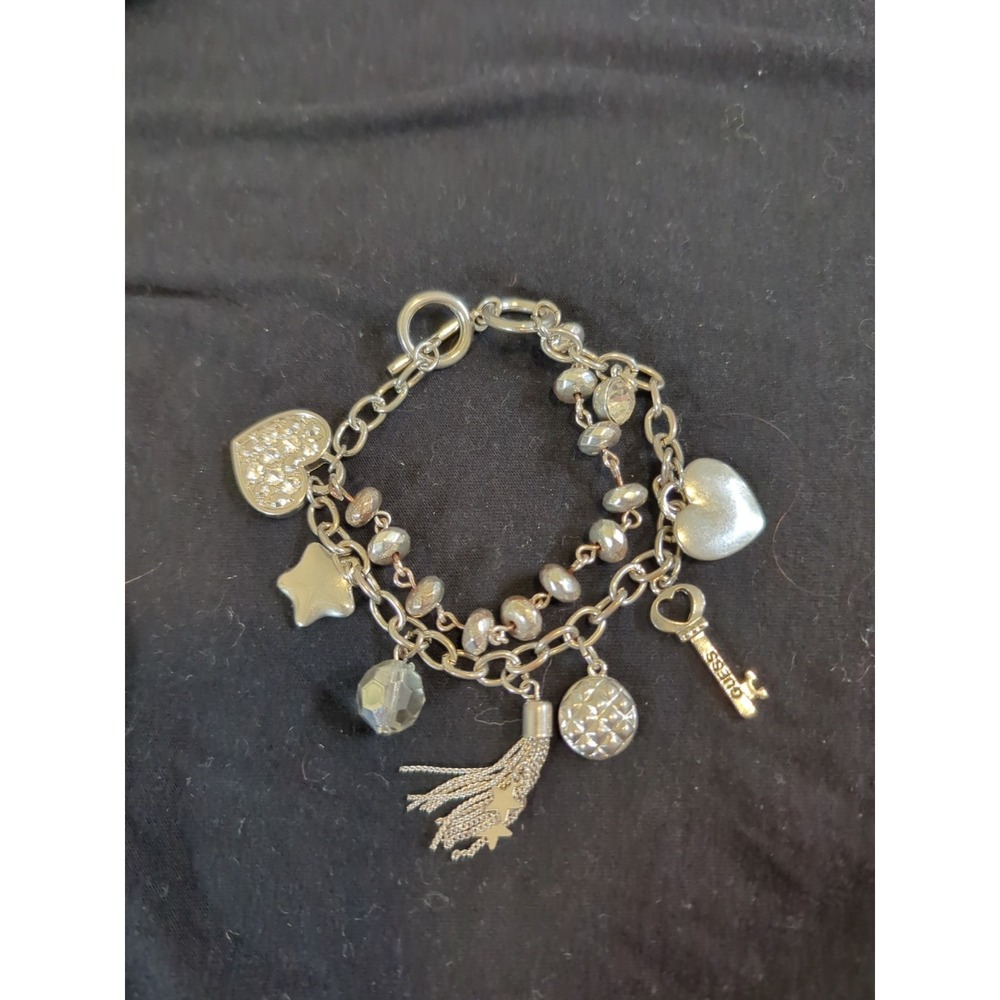 Vintage GUESS Double Strand Silver Toned Charm Bracelet‎